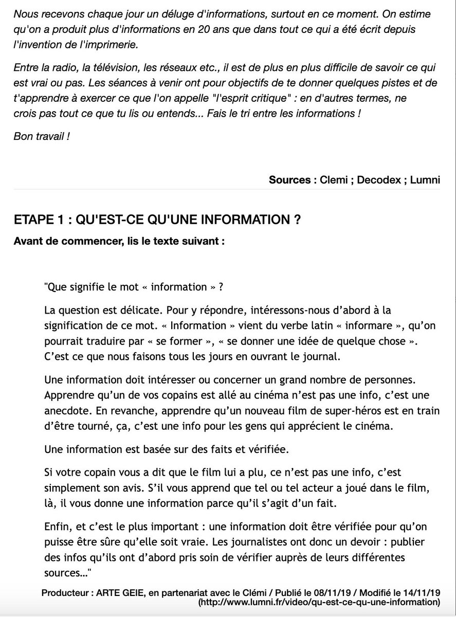 [Thread] J’ai découvert avec plaisir que mon fils en 6eme avait un enseignement d’EMI... C’est quoi ?Éducation aux Médias et à l’Information.Très intéressant non ? Je voudrais vous faire profiter ici d’un QCM qu’il a eu à faire et que vous pouvez sûrement utiliser.   #media 1/
