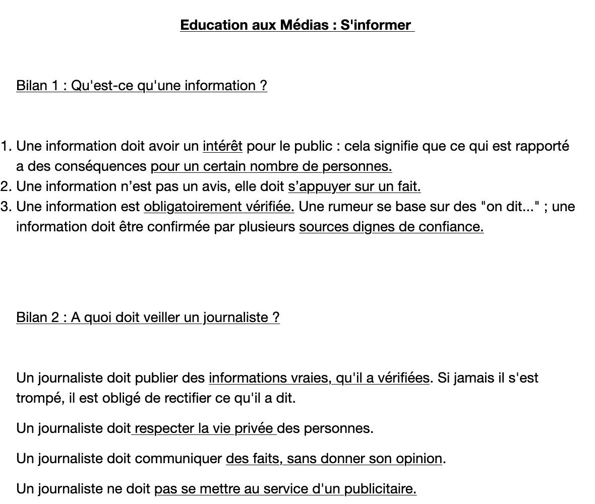 Et pour finir le quizz, un petit résumé sur « Qu’est ce qu’une information ? » et « À quoi doit veiller un journaliste ? ».  #information  #media  #journaliste 17/