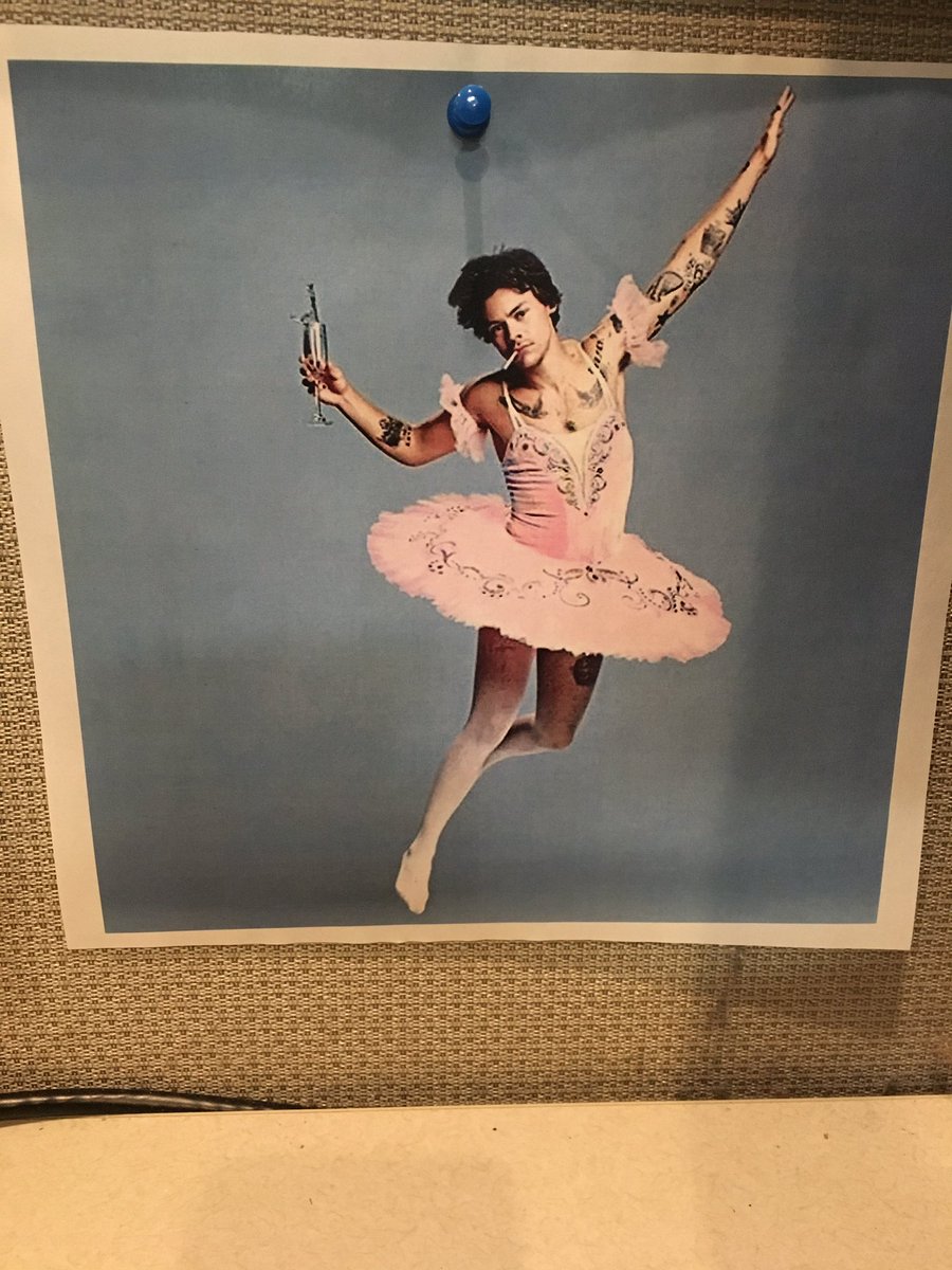 carlyjohnke's tweet photo. I needed a morale booster at work. Nothing boosts my morale more than @Harry_Styles dressed as a ballerina drinking champagne, smoking a cigarette and looking straight into my soul. https://t.co/bRkjmyR8Xq