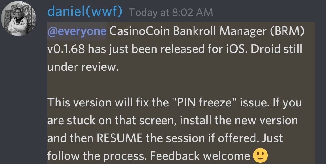 HolyK1cks's tweet photo. The pin bug has been fixed for the Bankroll Manager on iOS devices (android still pending) version 0.1.68
If this was causing you issues, please update the app and try again.
iOS: https://t.co/m0dgD0q3QG
#CasinoCoin #CSC #BankrollManager https://t.co/Dmc5jQlejt