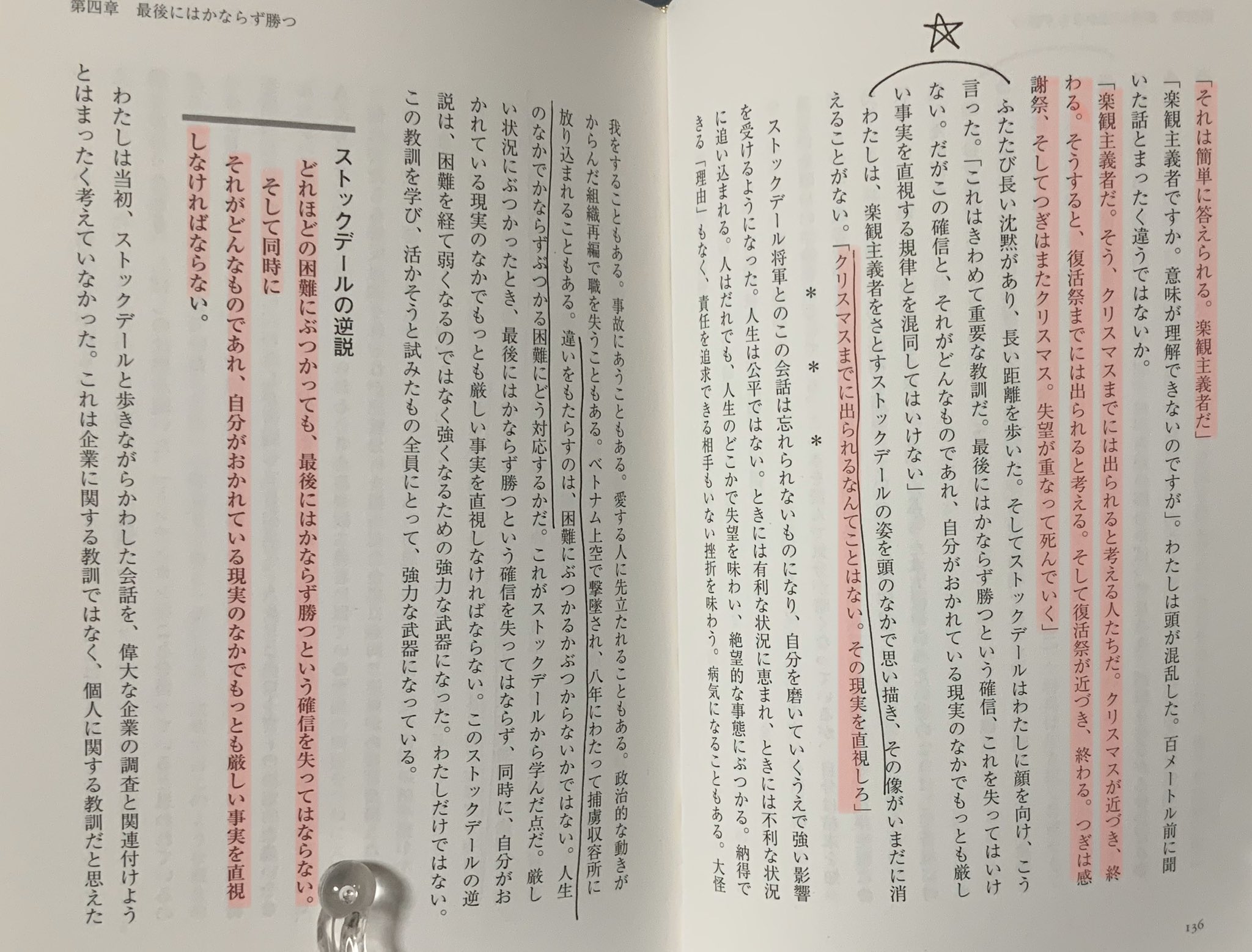 平田 智基 自粛は数年スパンのものになるという言説をよく聞くようになってきたので 再度ストックデールの逆説を確認 ベトナム戦争の捕虜として地獄を耐え抜いたストックデール将軍によると 楽観主義者はみな死んでいった 自分が置かれている現実の中