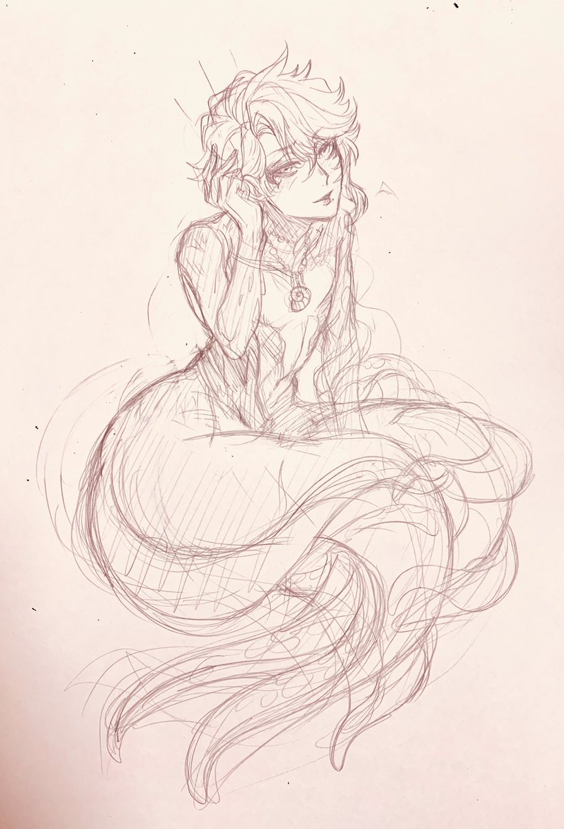「どうしよう
人魚形態ァズ描けば描くほど性別バグる
モスト口ラウソジ夜間営業になっ」|しゃかい科(びびんばの人)のイラスト