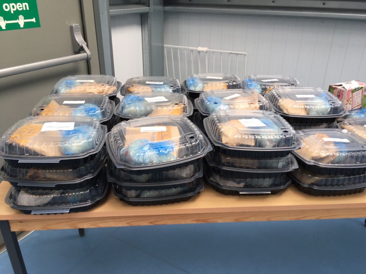 Food parcels week 2. Helping today are Jo, Mel, Liz, Shelley and Dan (reaffirming our social distancing protocols!). Vegetable risotto prepared yesterday by Siobhan, lemon drizzle cake by Lea and Flapjacks by Jo. Thanks again to Cornwall Community Foundation and Rotary Club.