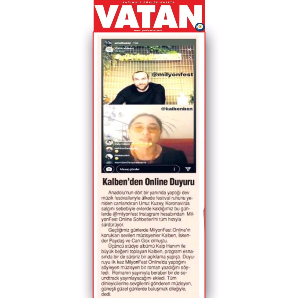 Basından Haberler 📰 Milyonfest ONLINE

#evdekal #güzelgünleriçin #milyonfest #tertemizfestival #yüzdeyüzmüzik