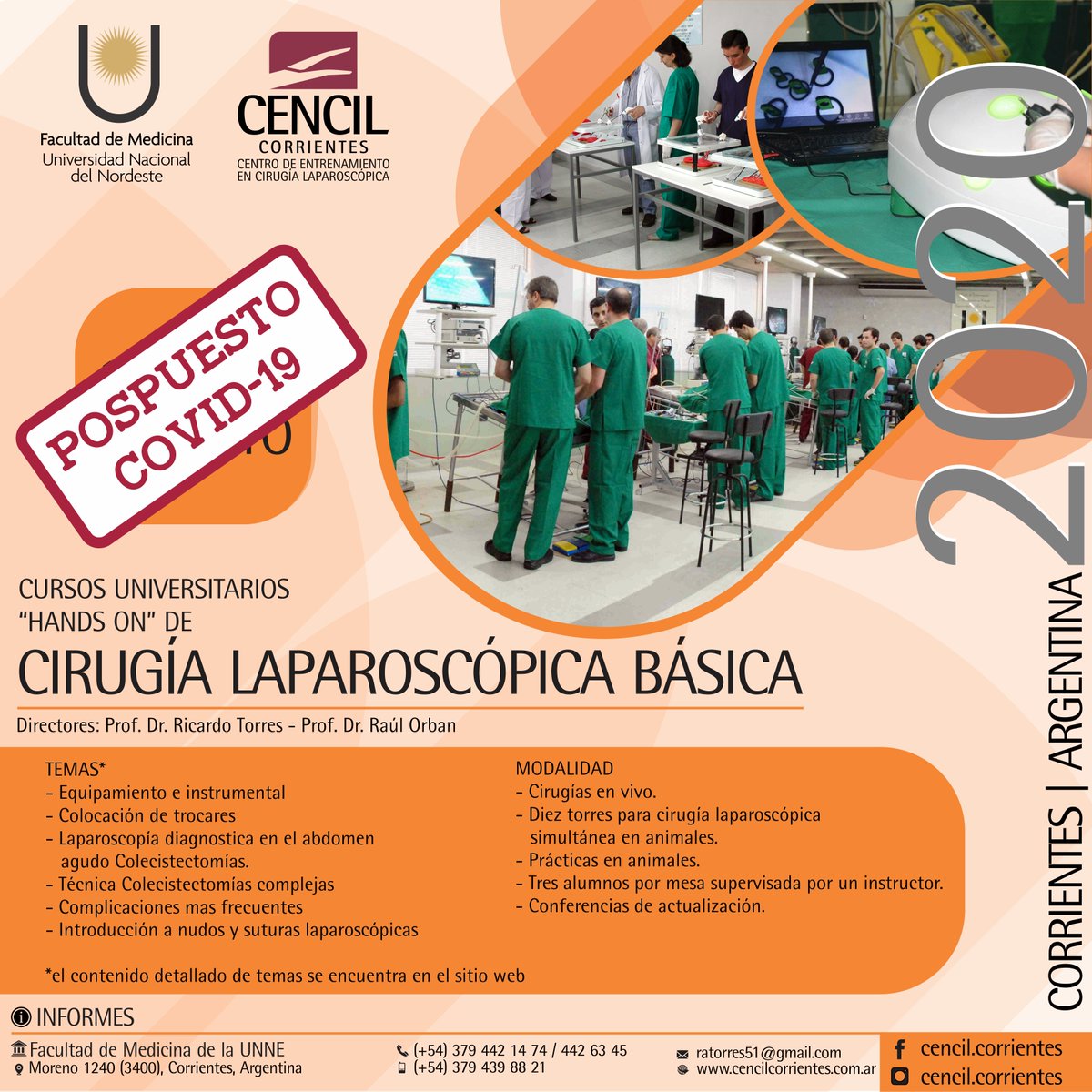 IMPORTANTE ‼️ Debido a la emergencia sanitaria vigente por el COVID-19 y la disposición de aislamiento social, preventivo y obligatorio hemos pospuesto el inicio de los Cursos de #CirugíaLaparoscópica Básica, Avanzada, Hepato-Bilio-Pancreática y Ecografía y Cirugía Percutánea.