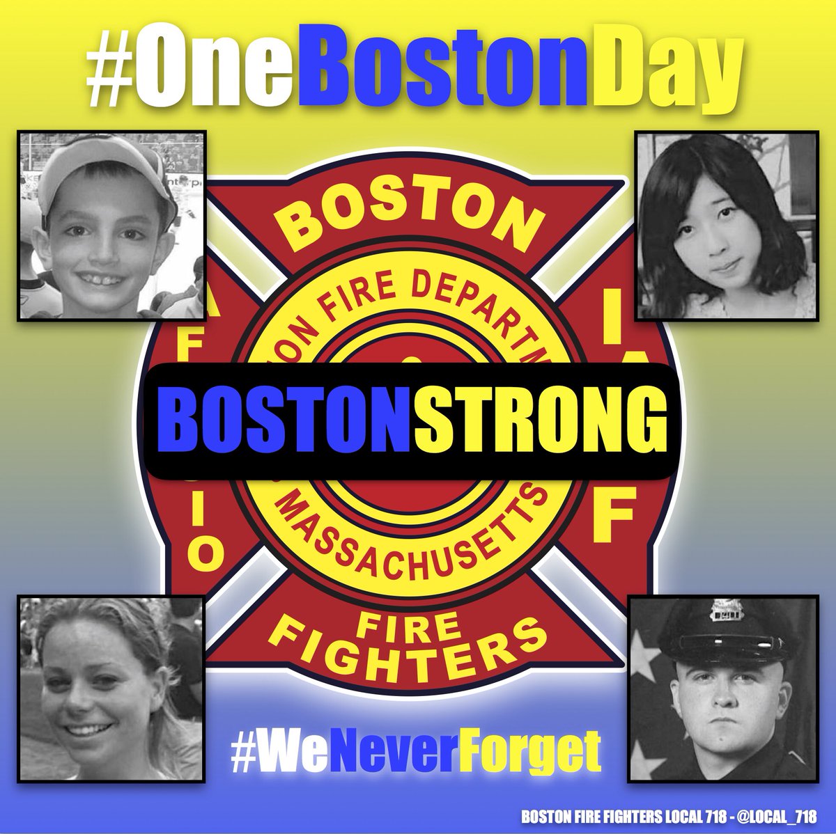 BFDRescue2's tweet photo. #WeNeverForget who made us #BostonStrong. #OneBostonDay #BostonMarathon #Boston #BostonFireDepartment #BostonFD #BostonPolice #BostonEMS https://t.co/QnCTKzQvN3