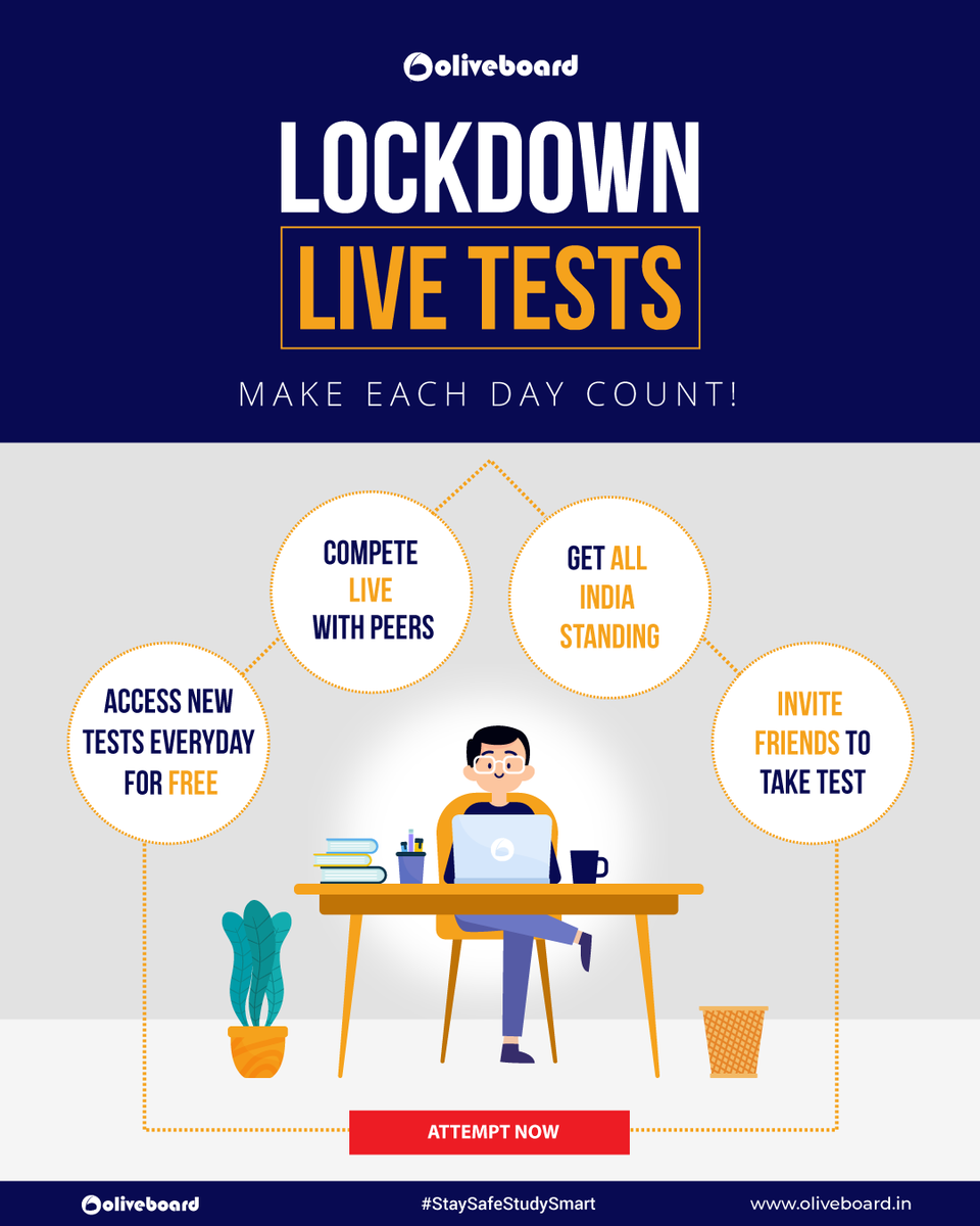 Oliveboard's tweet photo. Lockdown Live Tests | Make Each Day Count! Access New Tests Everyday for Free here: https://t.co/R165OcHENu
#LiveTests #FreeLiveTests #Oliveboard #ExamExperts https://t.co/Zw6dIUTGpZ