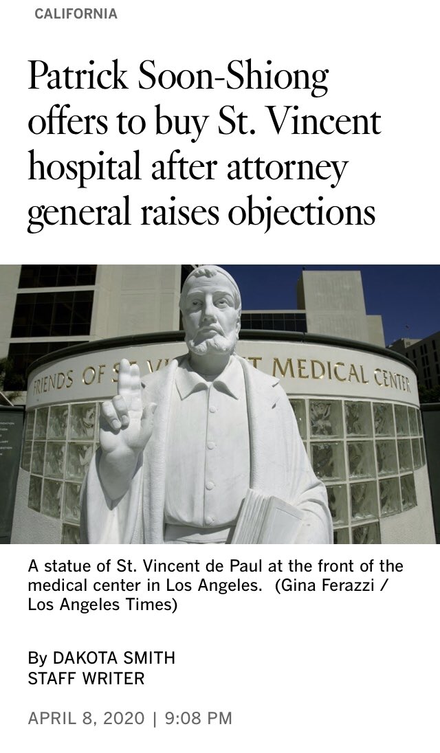 This is so timely, along with his & wife Michelle’s purchase of a bankrupt hospital in LosAngeles wh drew attn of AttyGeneral  #xavierBecerra for self-dealing (tho technically legal)