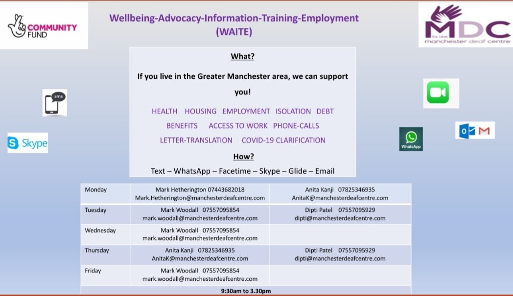 DeafCentre's tweet photo. Exciting News#MDC new service 
WAITE - Wellbeing - Advocacy - Information- Training - Employment thank you @TNLComFund https://t.co/UFLyeIbriB