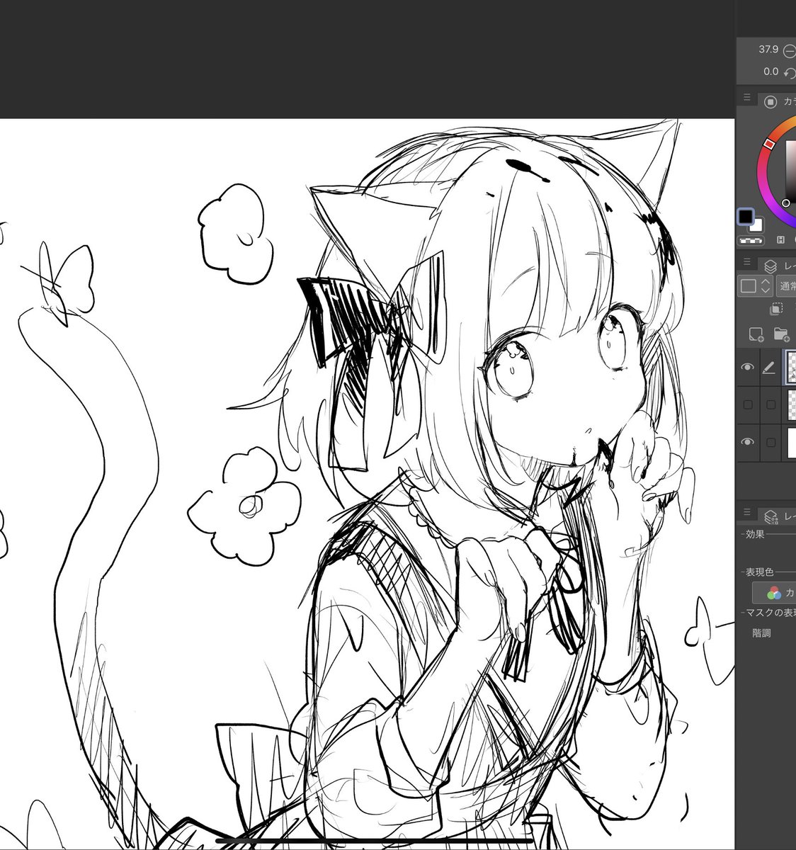 ルーミアちゃんラフ中🌷本描きでは血は描かないよ🙂 