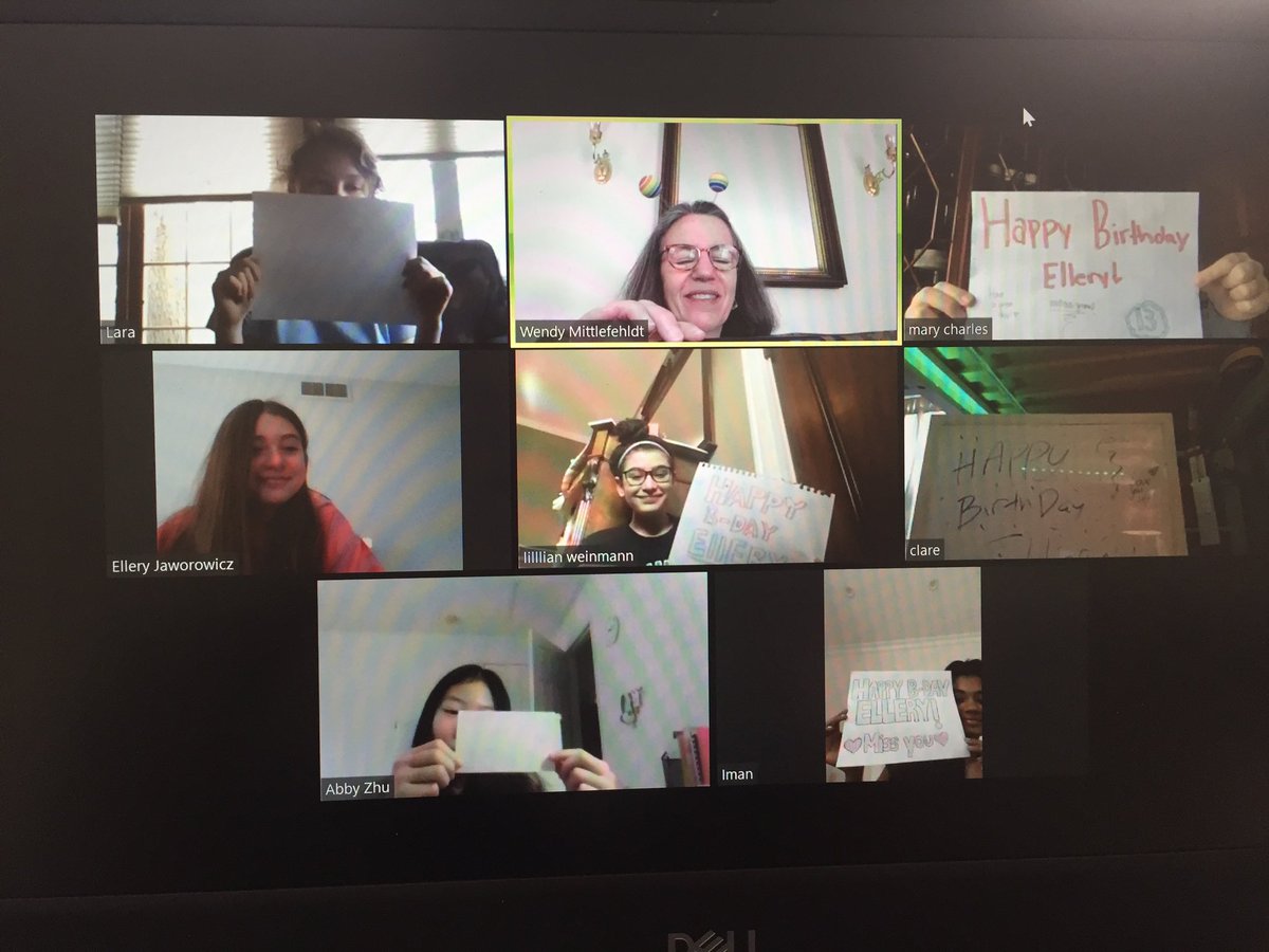 NicholsMiddle's tweet photo. Surprise!!  Happy 13th Birthday, Ellery...from her advisory via Zoom.  #HEART https://t.co/JUilFuOcKi