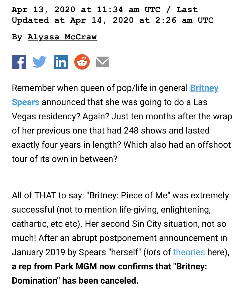 BritneyHiatus's tweet photo. Reps from Park MGM have confirmed that Britney: Domination is no longer “postponed” and is officially canceled. https://t.co/uDhAbkHn1f