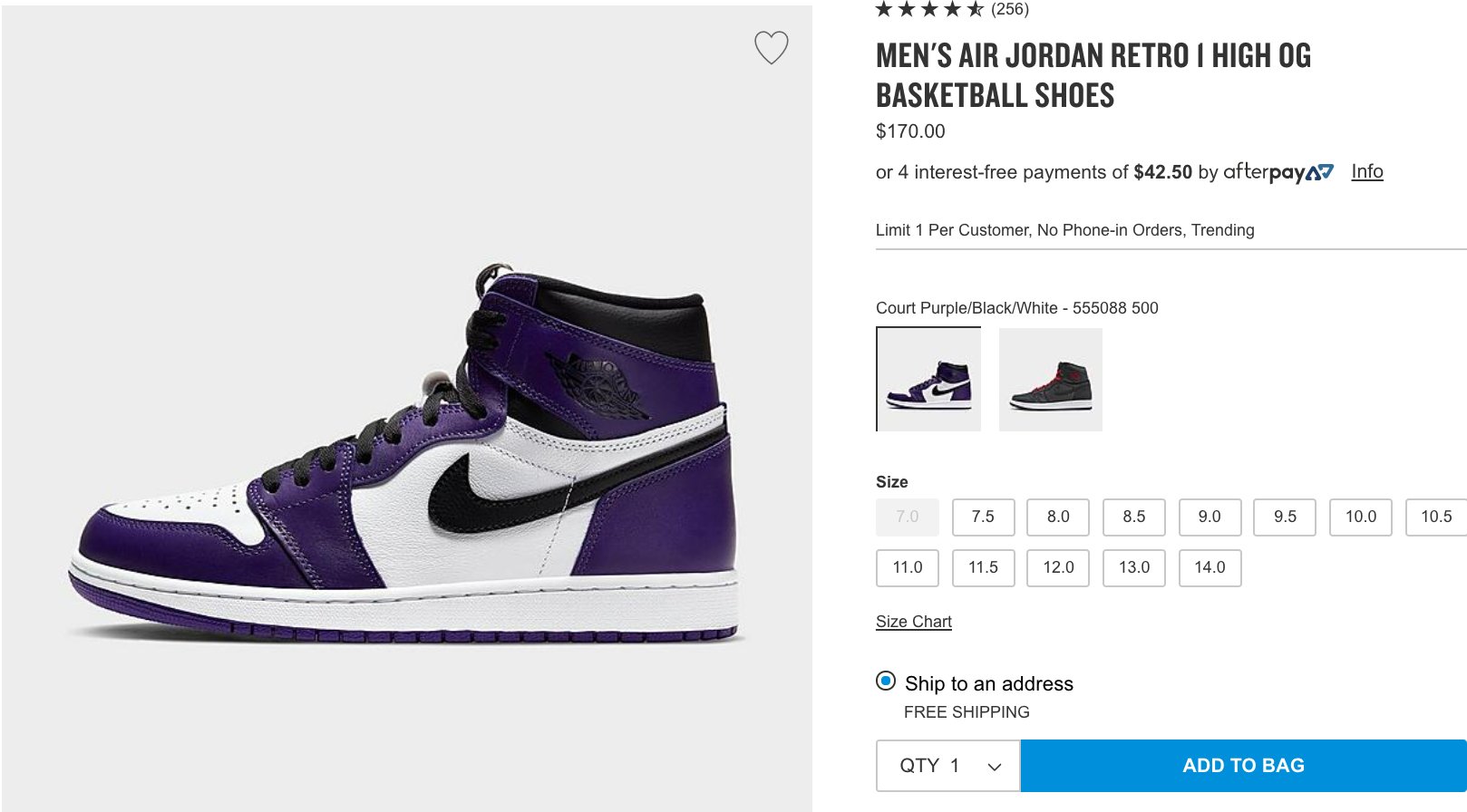 jordan 1 court purple 2.0 restock