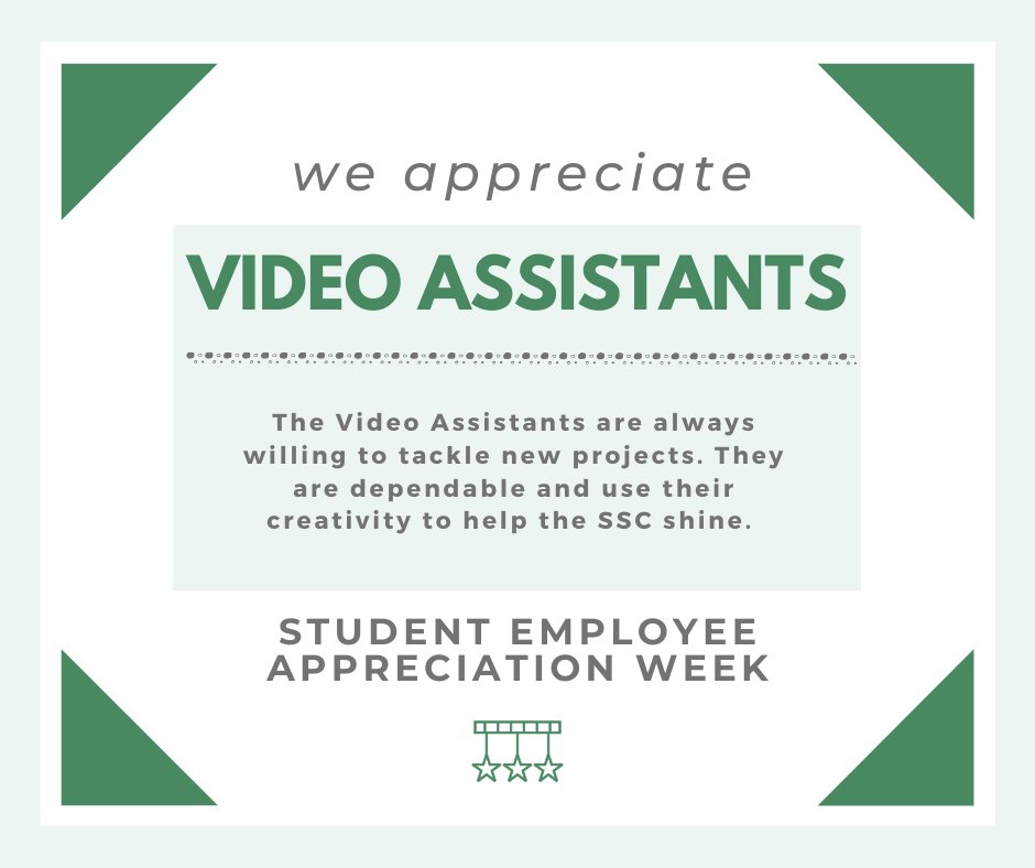 We appreciate our Office Assistants and Video Assistants in the Student Success Center! Their hard work and positivity  does not go unnoticed. #StudentEmployeeAppreciationWeek