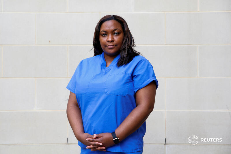 & #39;The hardest thing in all of this, has been taking care of fellow healthcare providers. It really hits home and it& #39;s really scary when you see someone that could be you coming in,& #39; says Martine Bell, a nurse practitioner. Read more from medical staff:  https://reut.rs/3cfSydu&q... 5/5