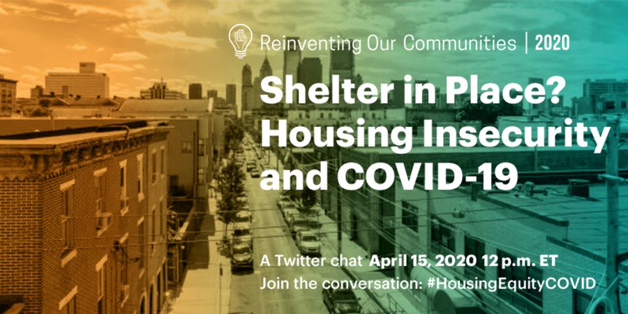Join us for a #HousingEquityCOVID Twitter chat TODAY at 12 pm ET w/@PhilFedComDev @Jenny_schuetz @DianeYentel @MyHomeMatters @E_HousingPolicy @mpollack2 @NACEDATweets @LISC_Philly @Erika_Poethig @JeffreyLubell @PeggyBaileyDC @Housing360 @HCDNNJ @FurmanCenterNYC @DanImmergluck