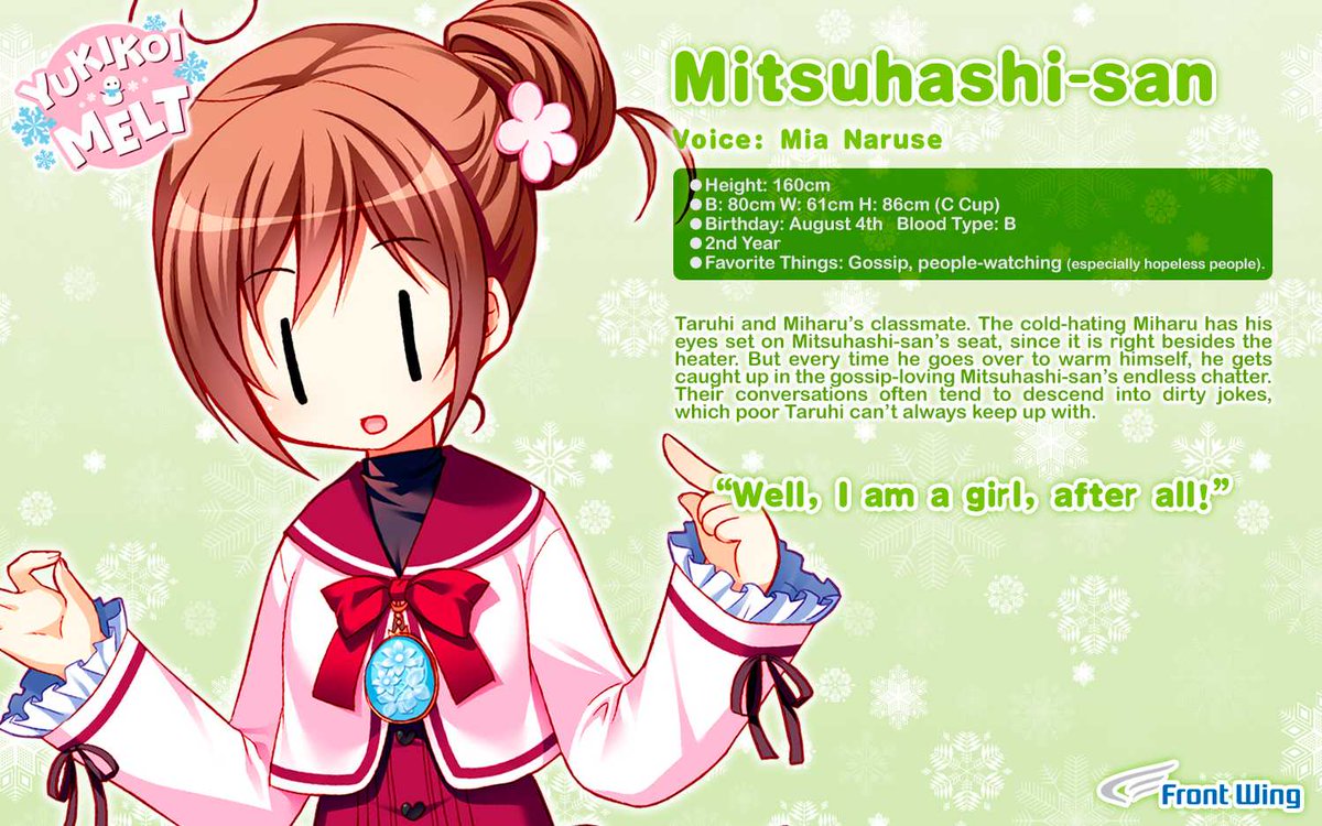 Frontwing on X: And today's turn is for a very peculiar classmate in  Yukikoi Melt: Mitsuhashi-san! 💚 #yukimel t.coxdwyb6Pszy  t.co0jt7AYkj8j  X