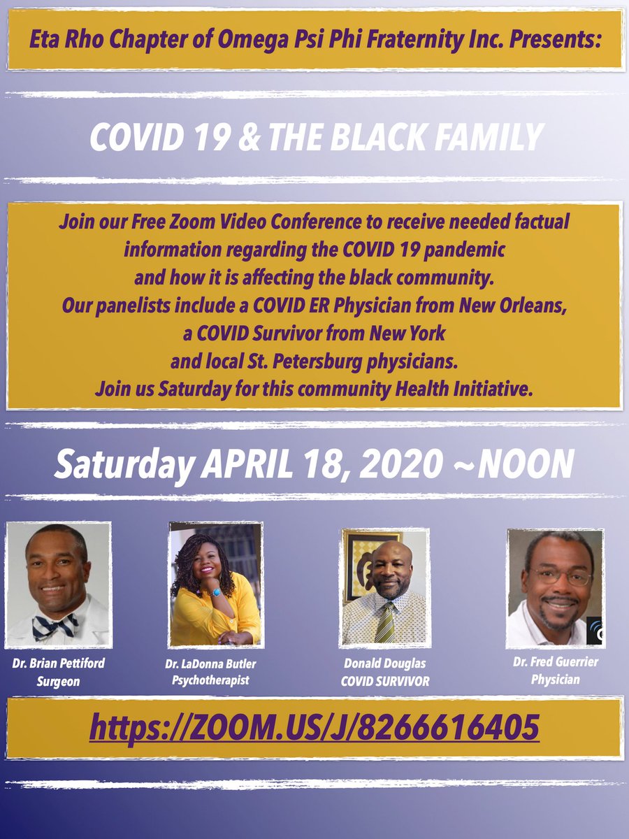 21TurnerJ's tweet photo. Please join the Men of Eta Rho for a Zoom Session to discuss: COVID 19 &amp; THE BLACK FAMILY. https://t.co/u2Z911wa0J