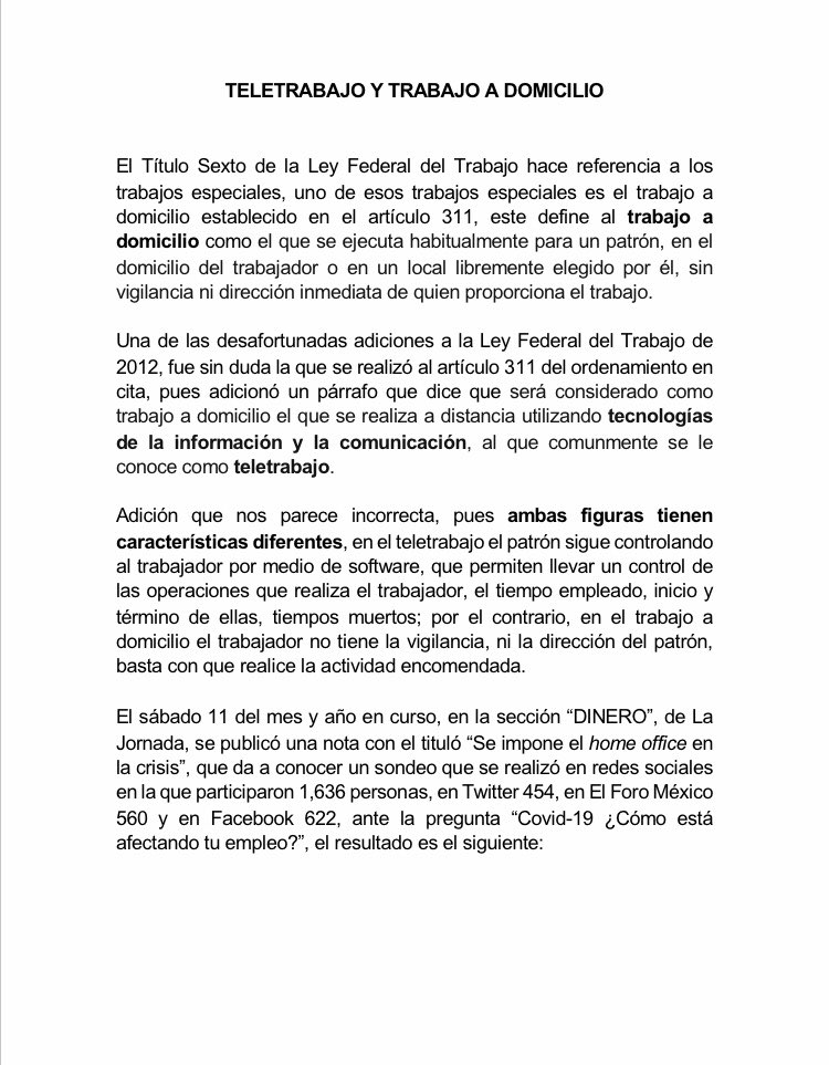 AlexAvilesGomez's tweet photo. La @STPS_mx publicó la “Guía para Implementar el Teletrabajo en los Centros de Trabajo en el Marco de las Acciones para Enfrentar el COVID-19”, figura que no está regulada en la Ley Federal del Trabajo, acá mi opinión: https://t.co/Mx0CI5rqw3