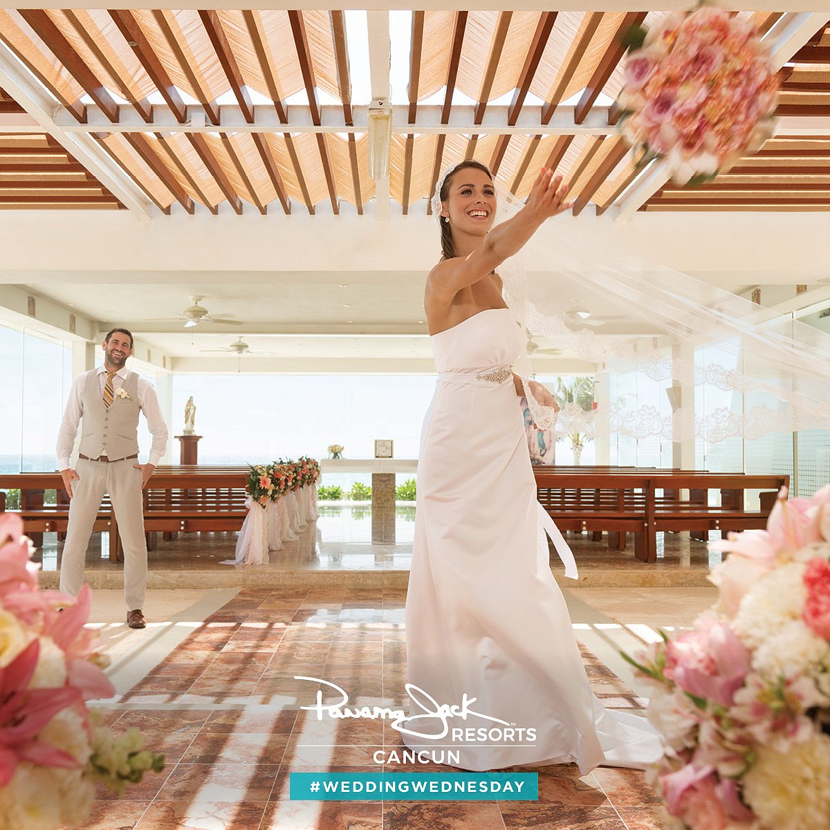 BlueAshTravel's tweet photo. A spectacular backdrop to a truly special day. Did you know Panama Jack Cancun have the only oceanfront Catholic chapel in Cancun? Our team is waiting to help plan a wedding that is uniquely you. #WeddingWednesday https://t.co/8EwbUlD5UM