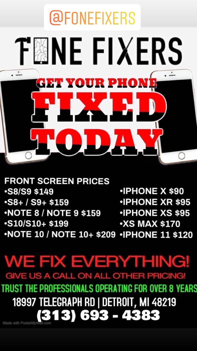 CrimeInTheD's tweet photo. Follow @fonefixers for all your smartphone repair needs. iPhones, Androids & more. #SameDayRepairs #CertifiedTechnicians https://t.co/xBBXfg6UPF