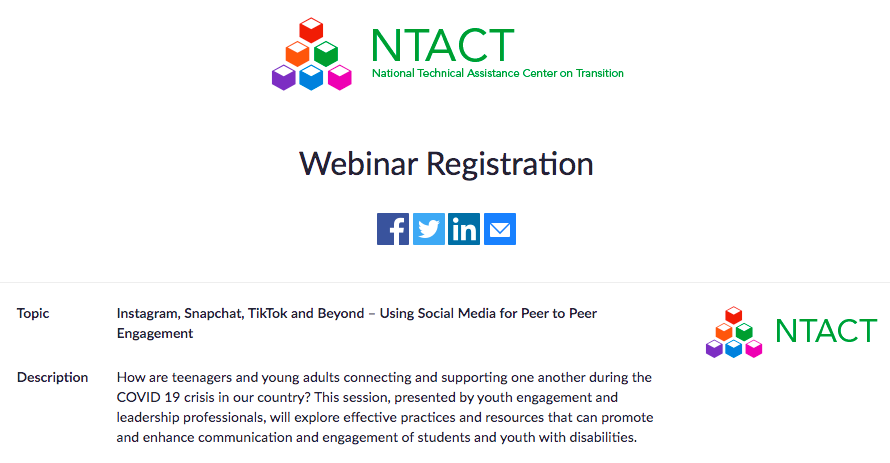 TransitionTA's tweet photo. Join our webinar 3 on April 21, 12-1PM (ET)
Topic: Instagram, Snapchat, TikTok and Beyond – Using Social Media for Peer to Peer Engagement!

Register here: https://t.co/33jyXXwvWj
NTACT will also host the event live at its Facebook page at:
https://t.co/sPrj9yBd0X https://t.co/r0ePzwwN2V