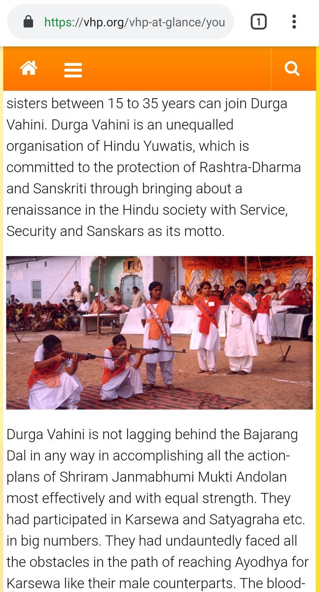 girls being trained to fire guns on its profile page in the website of the VHP -Viswa Hindu Parishad (World Hindu Council).