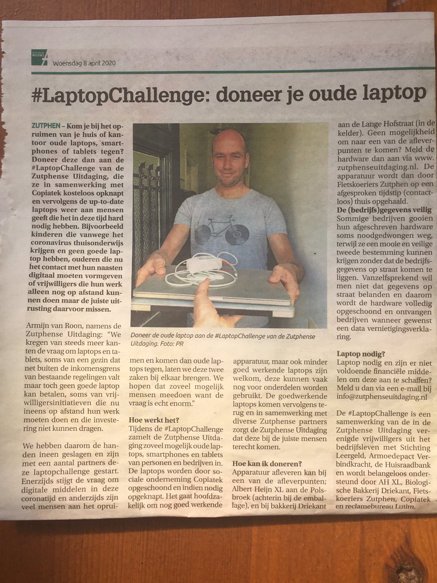 Artikel in Zutphense krant maakt me blij, prachtige samenwerking met effect! <a href="/ZUitdaging/">ZutphenseUitdaging</a> <a href="/Ambachtscentrum/">Driekant</a> @fietskoerierszutphen @AHXLZutphen@copiatek@Lutim