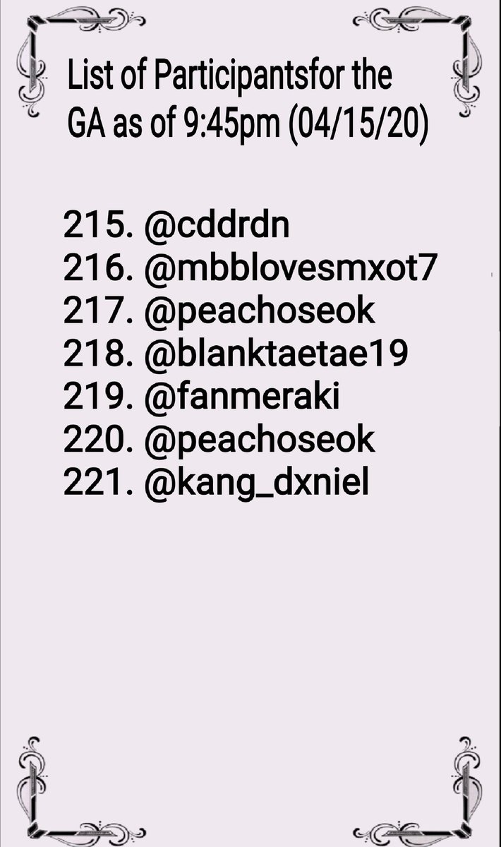 Updated list of participants as of 9:45pm (04/15/20)  #GOT7    #GOT7_DYE    #GOT7_NOTBYTHEMOON  