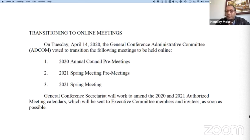 AdventistReview's tweet photo. A vote is now being considered, as apart fo the Consent Agenda, to have three upcoming General Conference administrative meetings held online. #GCSM19 https://t.co/Ejj8ENt024