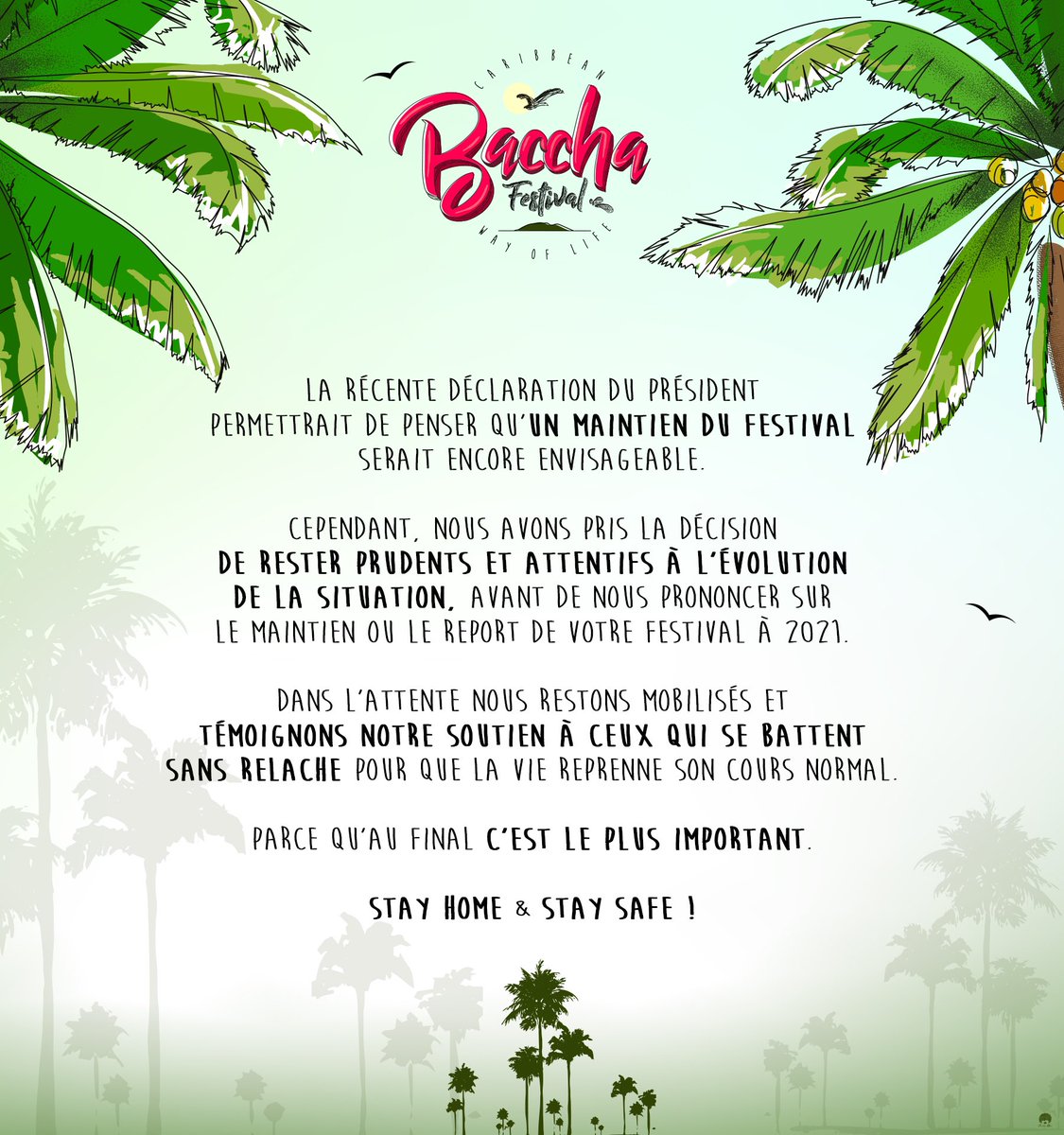 BacchaFestival's tweet photo. Prenez soin de vous, très chers Bacch’Addicts, car c’est le plus important. ❤️ 
Stay Home, Stay Safe 🙏 #bacchafestival #bacchafestival2020 https://t.co/g66cFS1ojB
