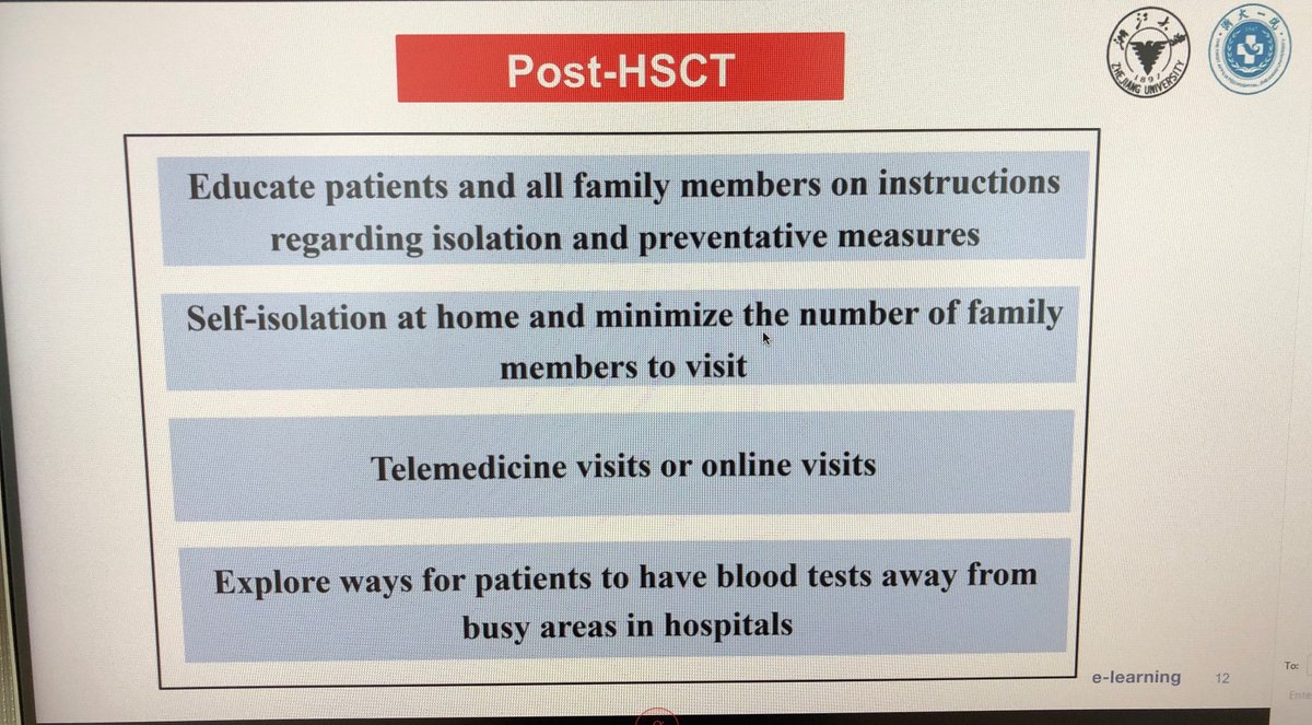  #COVID19BMT  @ASTCT  @TheEBMT webinar  #BMT  #CellTherapy: Dr Huang - managing BMT patients based on community prevalence - with plan below, 49 pts transplanted over last 3 mos - no patient infected with  #COVID19