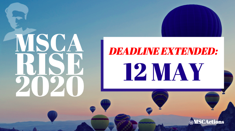 GabrielMariya's tweet photo. Deadline extended for #MSCA RISE 2020 Call 🔴
In view of the difficulties faced by applicants to submit their proposals in time, we decided to postpone the deadline by 2 weeks, from 28 April to 12 May 2020, 17:00 Brussels time. Info: https://t.co/j4Vgu3It5o https://t.co/8YBrWakEPk
