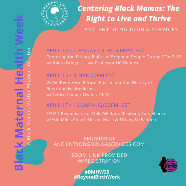 DC_AMCHP's tweet photo. Join AMCHP in tuning in to @AncientSong7 webinars for #BlackMaternalHealthWeek! #BMHW20 #BeyondBirthWork https://t.co/Drnp4kFShX