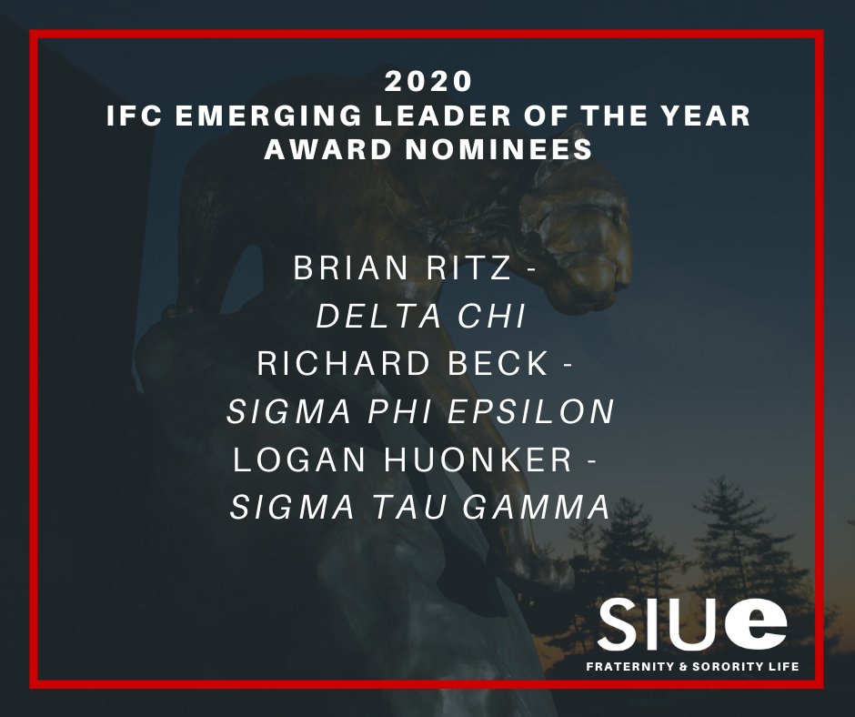 SIUEFSL's tweet photo. Congratulations to our nominees for @IFCSIUE Emerging Leader of the Year! #2020FSLAwards https://t.co/CjJjxLabrP