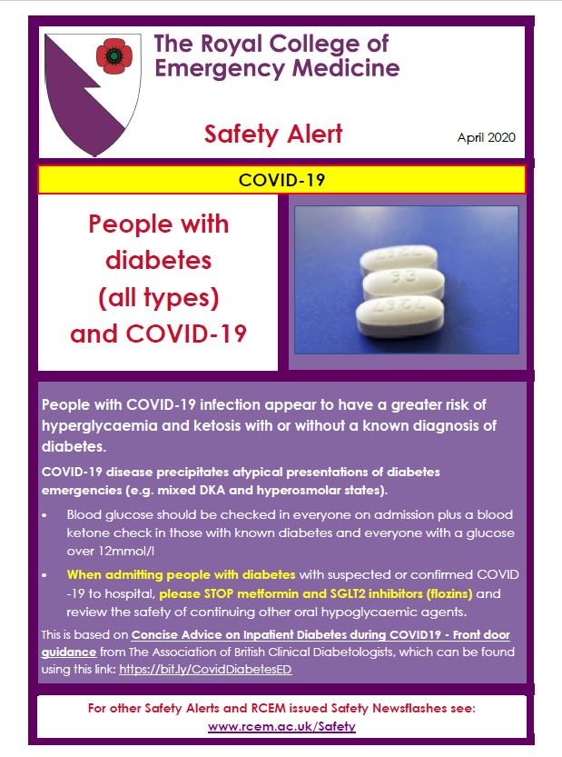 Royal College of Emergency Medicine (@rcollem) on Twitter photo SAFETY FLASH: People with #diabetes (all types) and #COVID19
See this safety flash and more at rcem.ac.uk/safety
<a href="/emmaredfern5/">emma redfern</a> <a href="/RCEMpresident/">Adrian Boyle</a> SAFETY FLASH: People with #diabetes (all types) and #COVID19
See this safety flash and more at rcem.ac.uk/safety
<a href="/emmaredfern5/">emma redfern</a> <a href="/RCEMpresident/">Adrian Boyle</a>