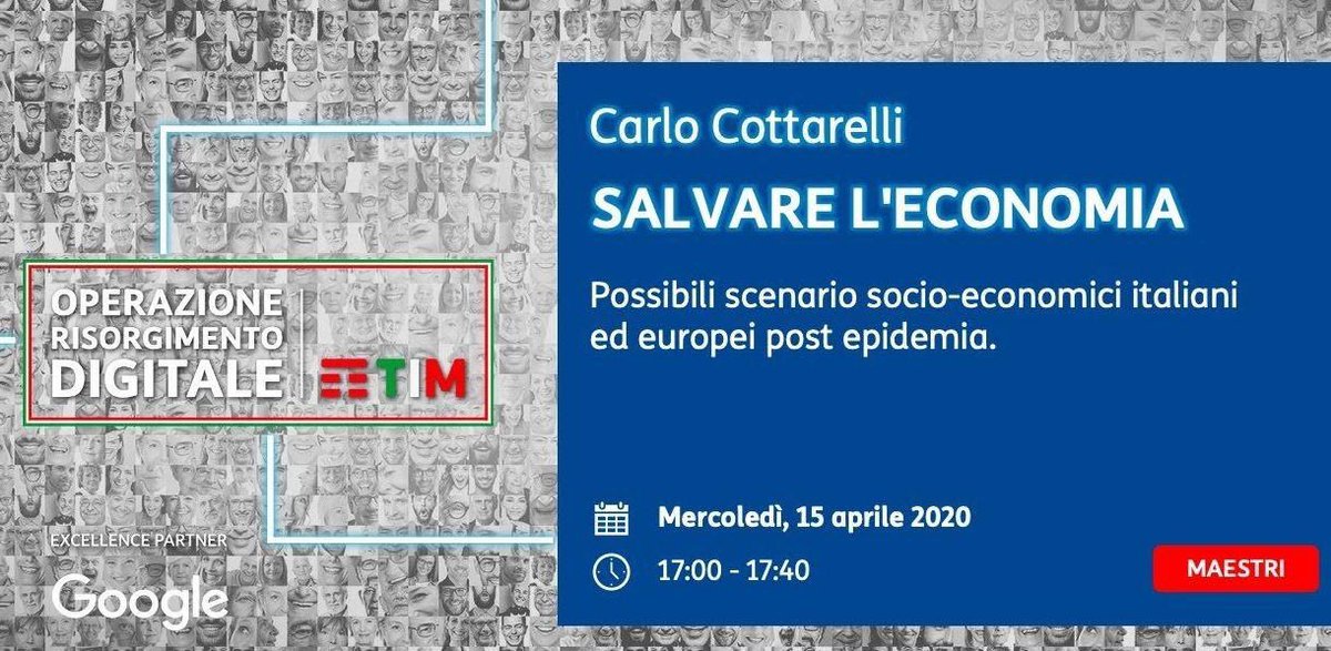 Ore 17 uno sguardo sul futuro con <a href="/CottarelliCPI/">Carlo Cottarelli</a> e <a href="/RiccardoLuna/">Riccardo Luna</a>  #maestriditalia l’economia dopo il #Covid 19 👉🏻 m.youtube.com/watch?v=6REmxJ…