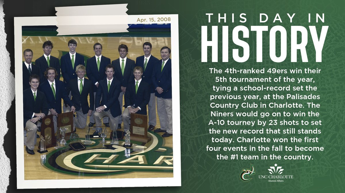 This Day in 49ers History: The #4 men's golf team wins their fifth tournament of the year at Palisades CC in Charlotte. The guys crushed it in 2007-08! ⤵️

This Day in Niners History presented by <a href="/49erAlumni/">UNC Charlotte Alumni 🤙</a>

DETAILS: charlotte49ers.com/news/2020/4/15…

#GolfStandard
#GoldStandard