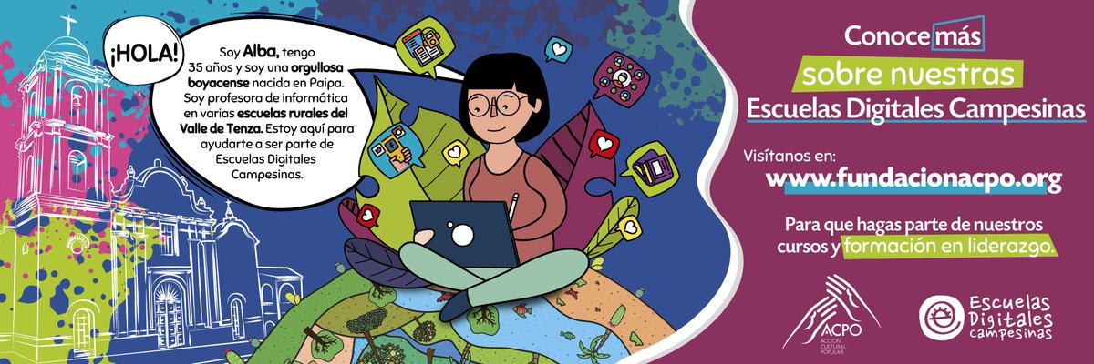 Te presentamos a Alba, nacida en Paipa - Boyacá. Una docente que es parte de nuestras Escuelas Digitales Campesinas - EDC y que puede ayudarte en este fascinante camino educativo. Ingresa a fundacionacpo.org en el Banner de EDC y ¡regístrate gratis!