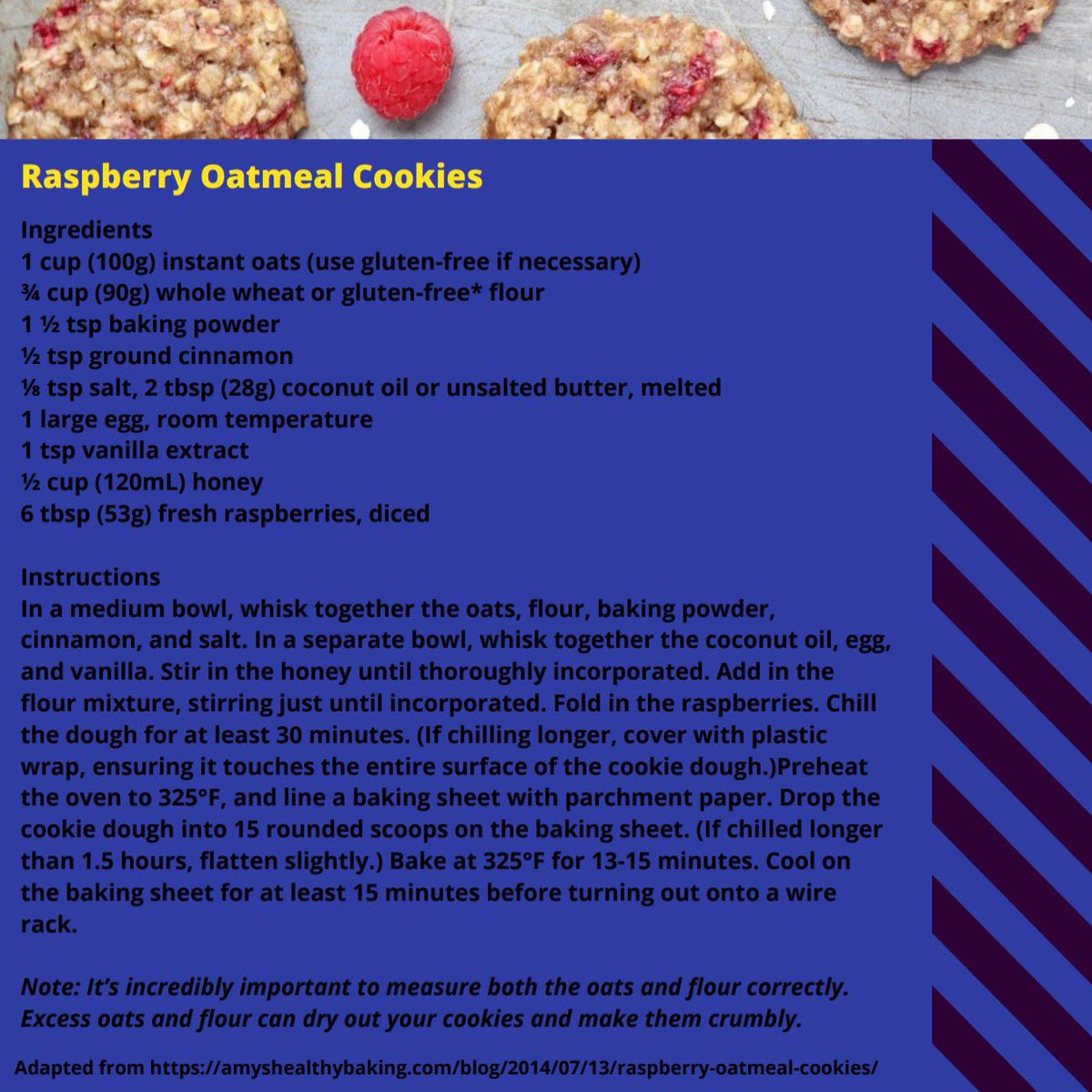 DiningGSU's tweet image. These tart and sweet treats are high in fiber to regulate your digestive system, vitamin C to support your immune system and manganese to improve bone health and reduce inflammation. Try this delicious raspberry oatmeal cookie recipe for a sweet nutrient rich treat!