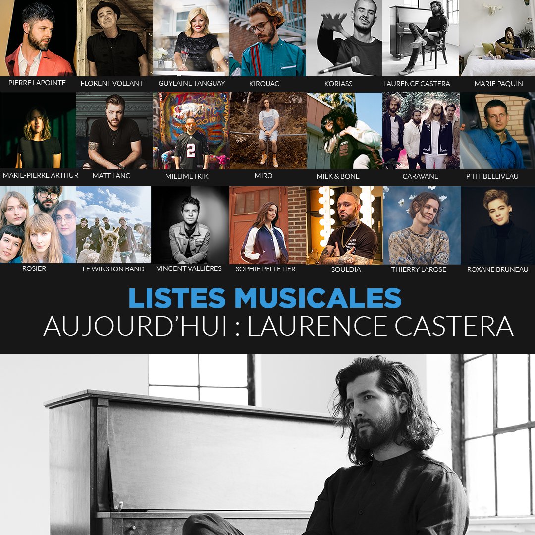 Écoutez ce que vos artistes écoutent ! #Ensemblecheznous

Aujourd'hui, découvrez les recommandations musicales de <a href="/CasteraLaurence/">Laurence Castera</a> sur #PalmarèsADISQ 👉 palmaresadisq.ca/fr/les-choix-d… 💙🎶 (Aussi disponible sur Spotify et Apple Music)