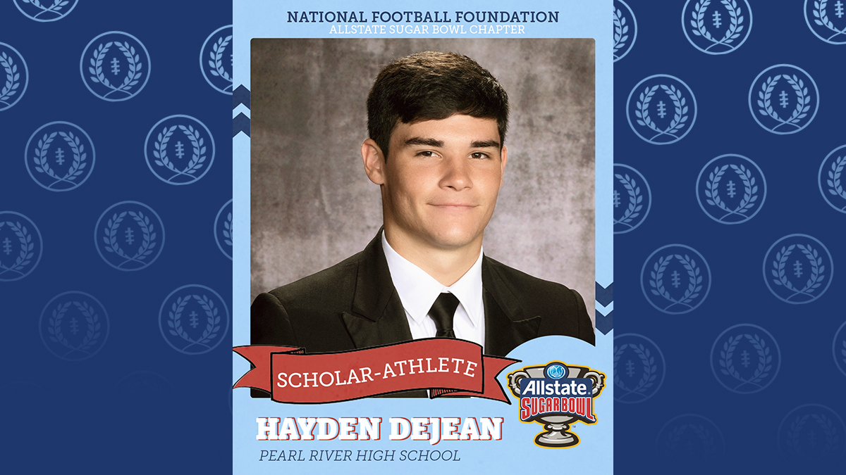 Our next #SugarBowl/NFF Scholar Athlete is DB Hayden DeJean. Honor Roll all 4 yrs; National Honor Society; Student Council Vice President; 4-yr starter; team captain; all-district; all-parish; FCA; little league coach. allstatesugarbowl.org/nff-scholar-at…