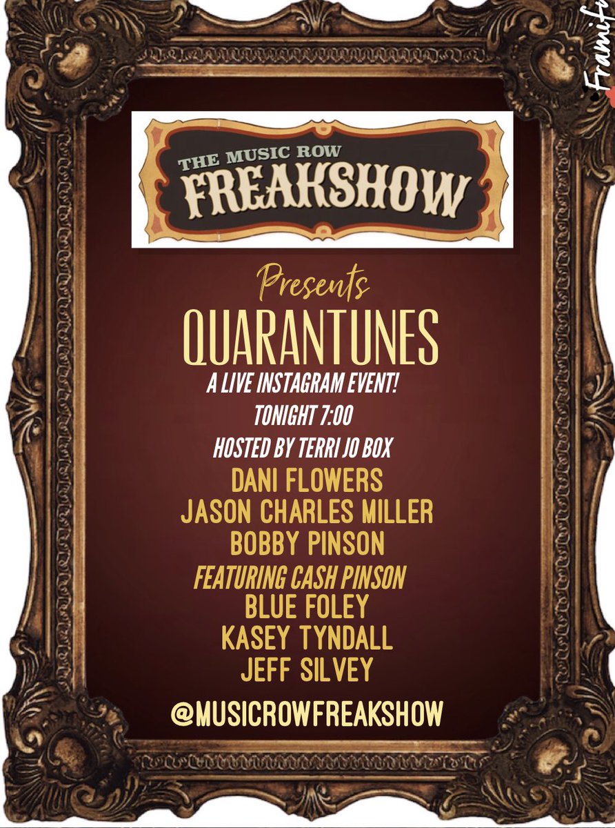 Tonight! Join us on our INSTA story @ musicrowfreakshow for #qurarantunes from our livingrooms! #songwriters #nashvillelivemusic #instalive <a href="/jasoncmiller/">Jason Charles Miller</a> <a href="/pinsonbobby/">Bobby Pinson</a> <a href="/lucypinson/">Lucy Maureen Pinson</a> <a href="/Bluefoley/">Blue Foley</a> <a href="/KaseyTyndall/">Kasey Tyndall</a>