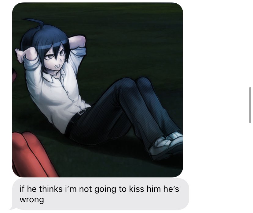 exhibit d: shuichi saiharain the game, kokichi is known to be particularly interested in ultimate detective shuichi saihara. here we can see victoria exemplify similar behavior.