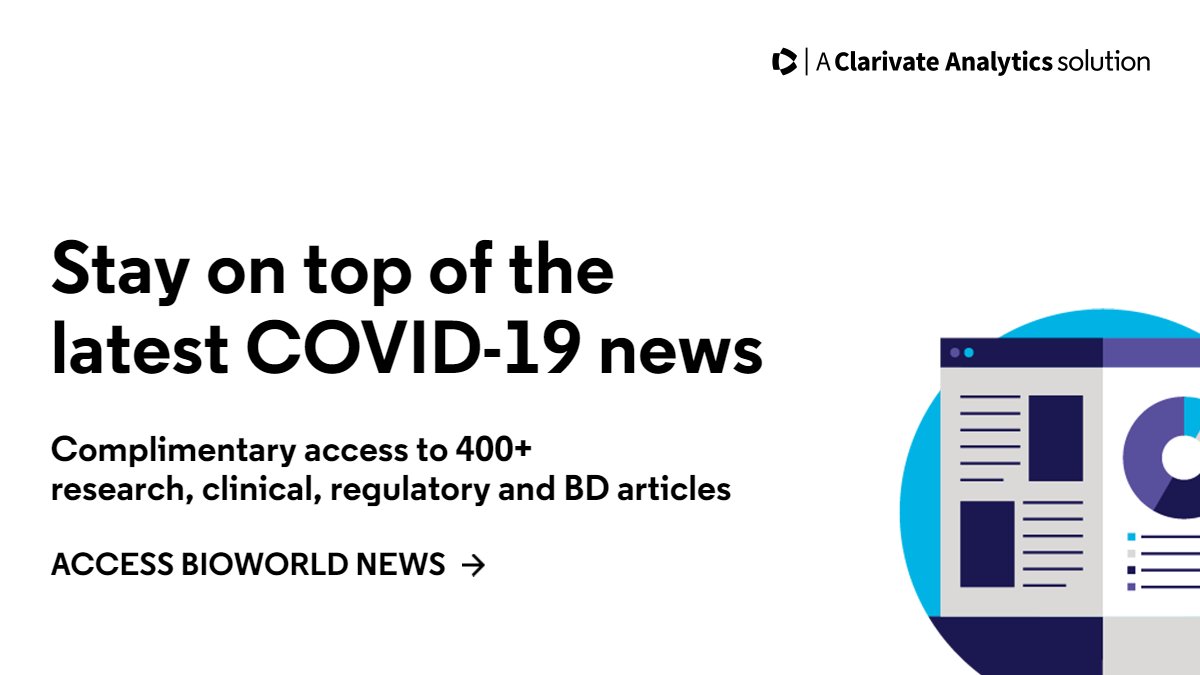ClarivateHealth's tweet photo. To support #COVID19 R&amp;D efforts, we’re offering free access to the entire @BioWorld collection of 400+ related articles – with more added every day! Get unbiased coverage of breaking research, clinical, regulatory, and business development news here: https://t.co/e4DsTzxOkc https://t.co/KfWhfBLUpE