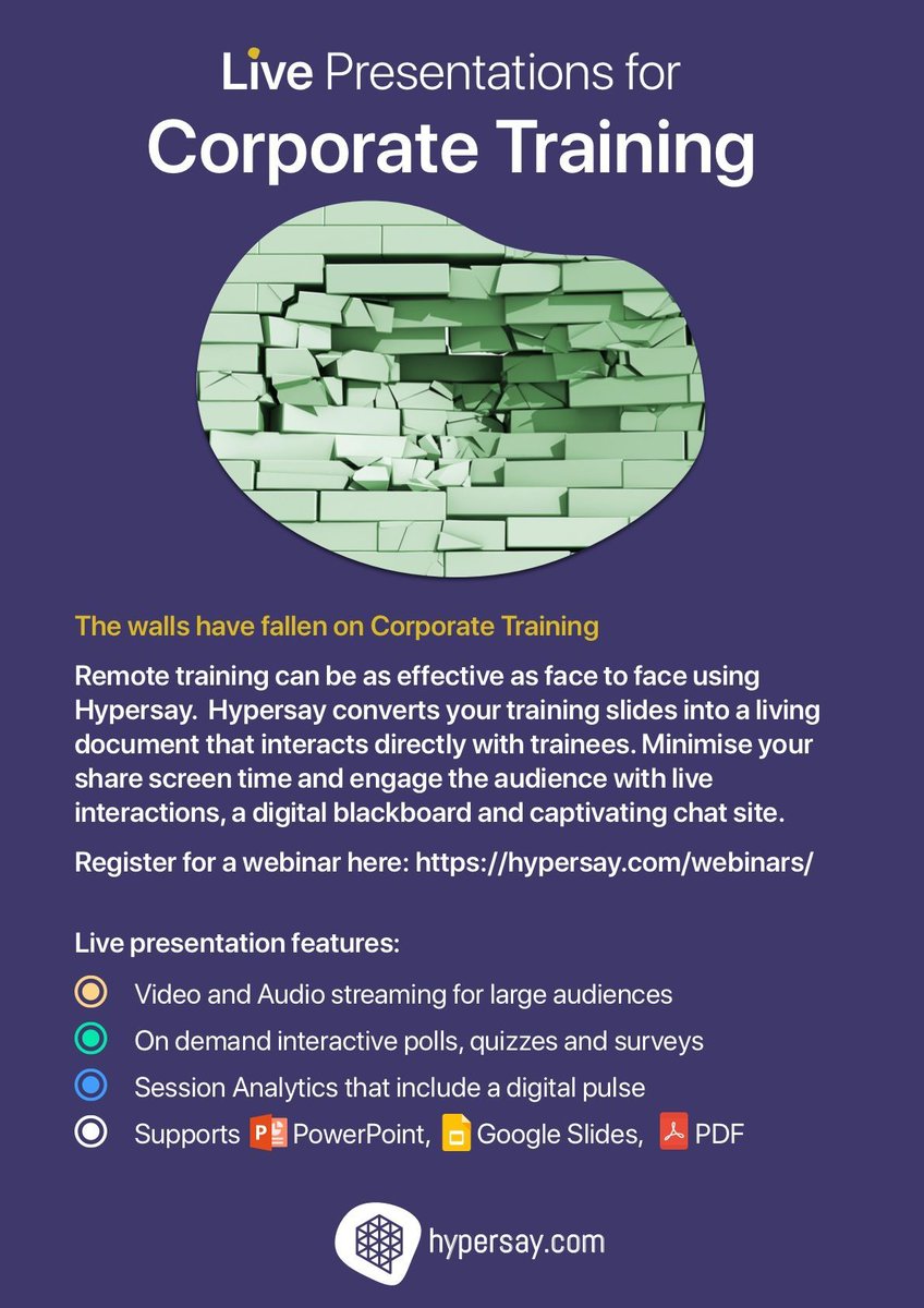 Effective Remote Training using Hypersay.  Pack a punch 🥊even if attendees are on a video call.  Slides become interactive documents, use the digital blackboard, get them talking on the chat.  It's as if you are face to face.  
buff.ly/3enyNm9
#remoteteaching #remote