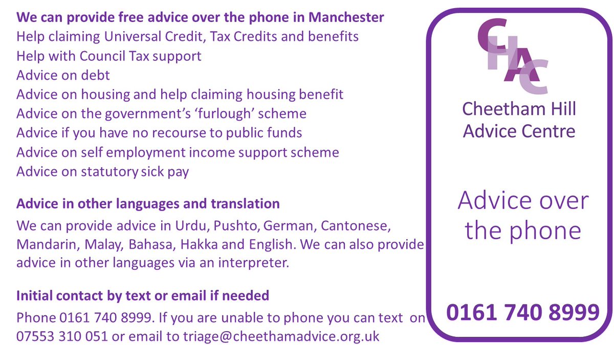 Chacentre On Twitter We Can Provide Advice In English German Urdu Pushto Mandarin Cantonese Malay Bahasa And Hakka Our Phone Number Is 0161 740 8999 Please Share Https T Co Sb6hcb4cmd