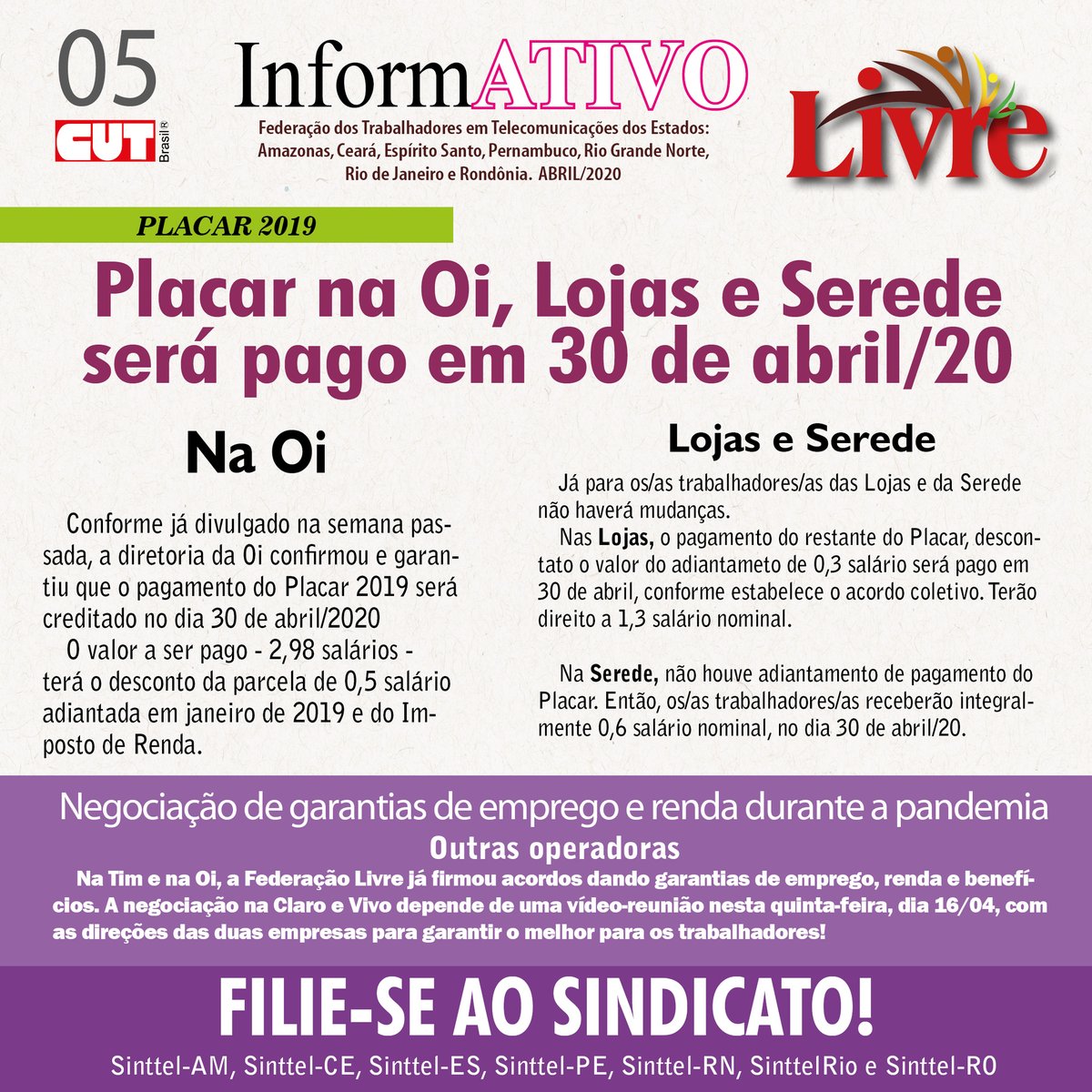 sinttel_es's tweet photo. Dia 30/04 Placar na mão!
#Oi  #serede @lojaspaggo
#sintteles #sindicatodeluta #filiese #fiqueemcasa https://t.co/5gtddNAPtY