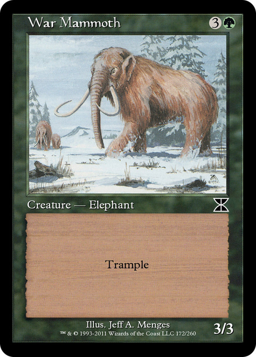 DailyMTGcards's tweet photo. Card name: #WarMammoth
Card type: Creature — Elephant
Edition: Masters Edition IV (ME4) Nº 172
#MTG #MagictheGathering #MTGArena #EDH https://t.co/zWPmqOeqI6