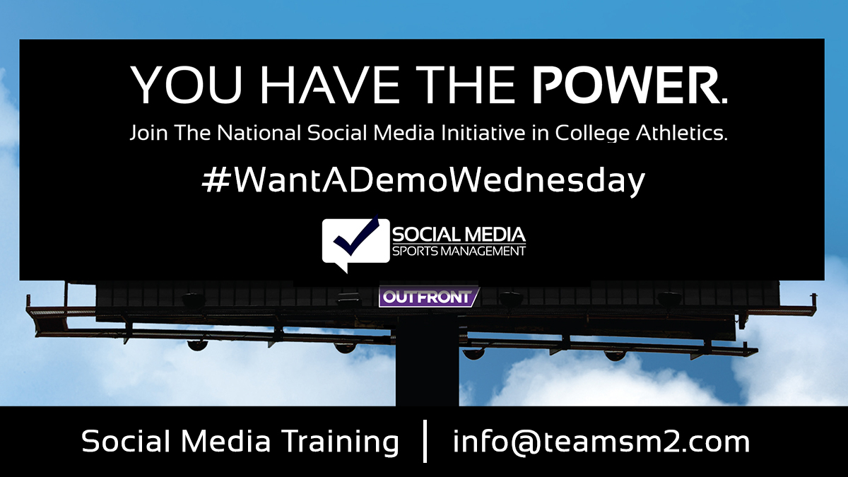 Hump Day = #WANTADEMOWEDNESDAY!!!

We all know the drill by now, SO sign up for a FREE demo TODAY so you can get a 10% discount if you decide to partner with SM2 to help train your student-athletes &amp; staff in how to properly represent themselves online! 

Email hunter@teamsm2.com